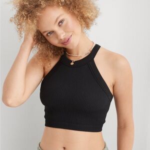 Aerie Black Fitted Crop Tank Top